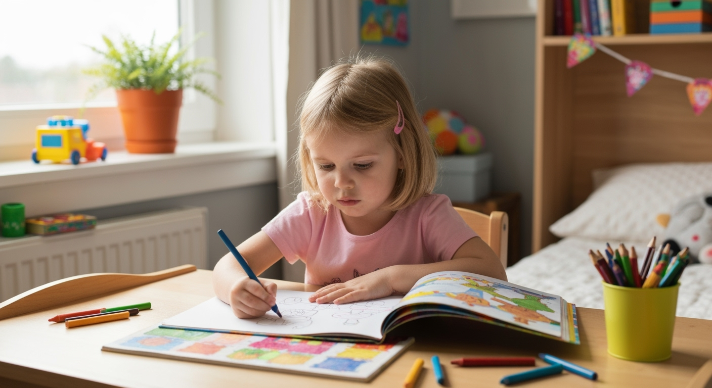Girl drawings at desk