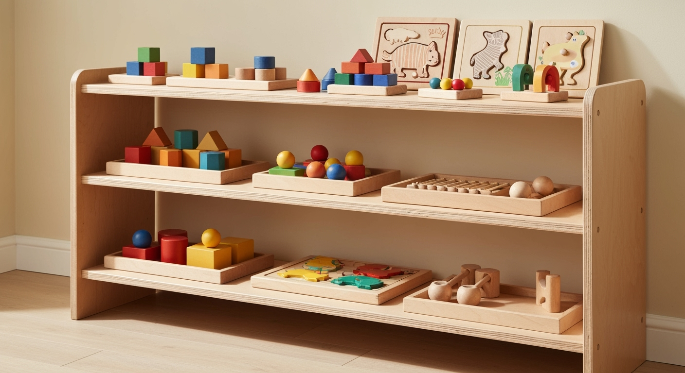 Jouets Montessori sur étagère