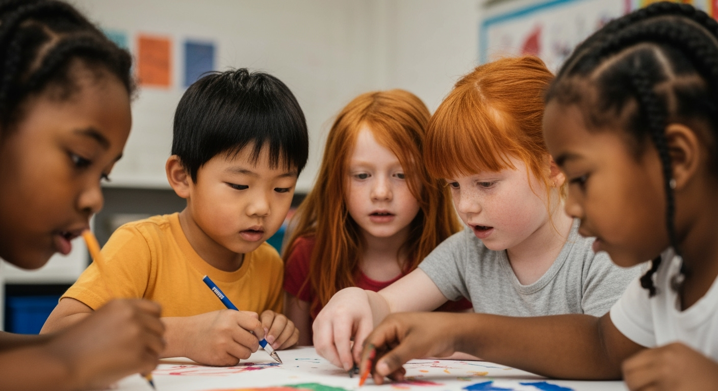 Enfants créant ensemble