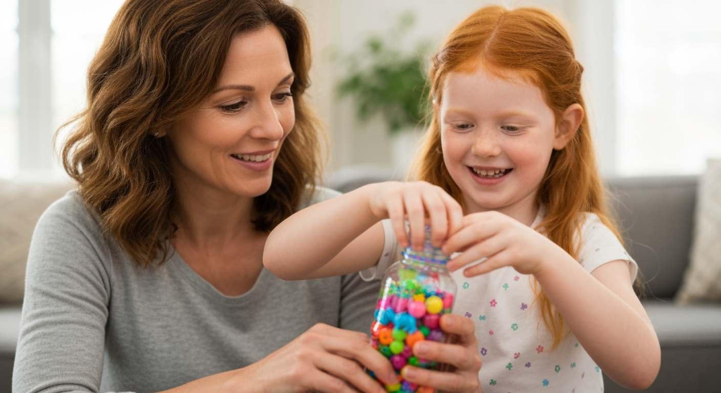 Mother and daughter create sensory bottle
