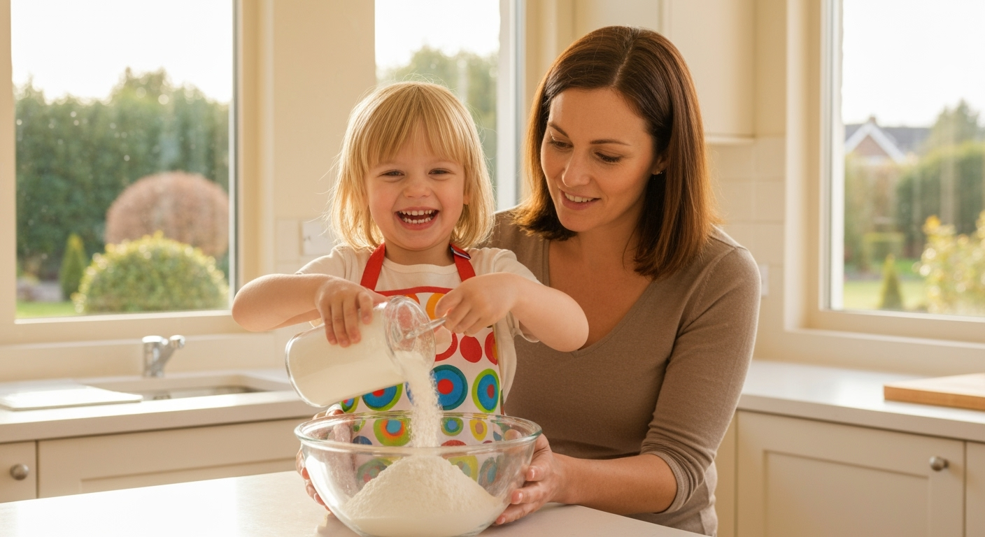 Enfant cuisine avec adulte